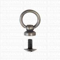 Button stud with ring antique/mat silver  matte silver Ø 10 mm (inside ring), total height with ring 15 mm (per 10 pieces)