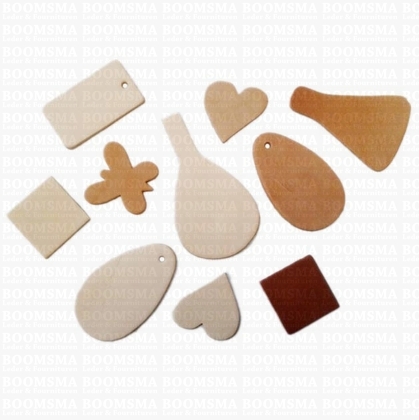 Leather fob set assorted colors 10 pieces (veg-tan) mutliple shapes/colours - pict. 1